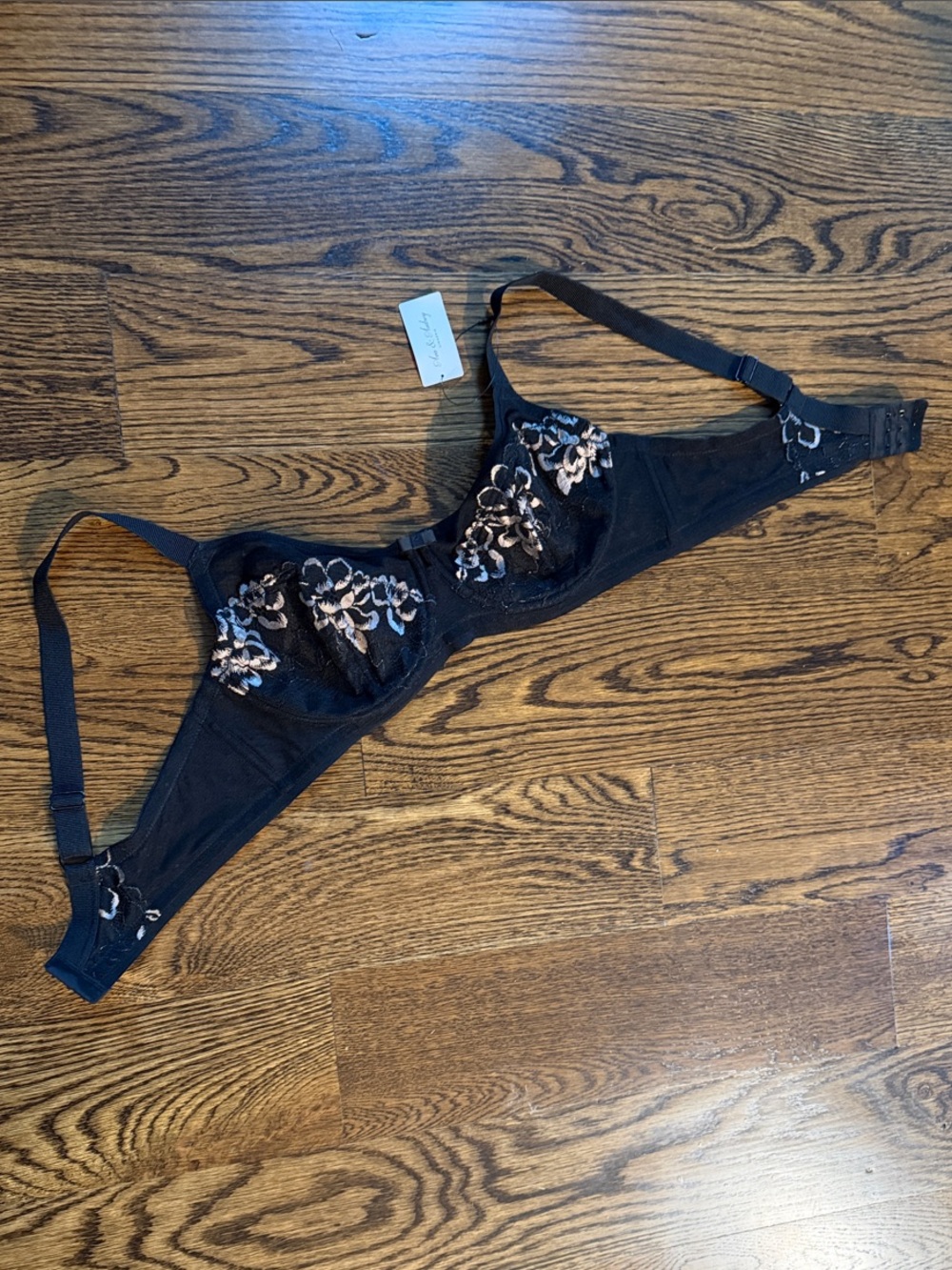 Ava & Audrey Celine Full Cup Underwire Bra - Black Gold Embroidery Accents 38D